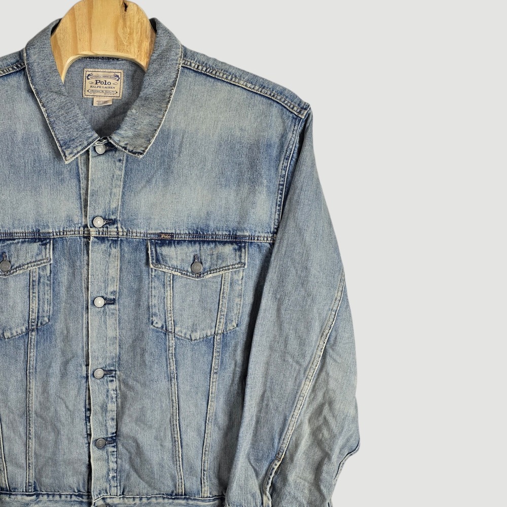 Polo Ralph Lauren Men Denim Jacket Authentic Quality Light Wash Trucker Size 4XB